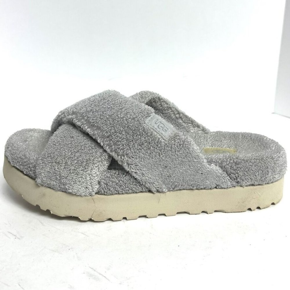 UGG Women's Fuzz Sugar Terry Cross Slide Sandal Grey, Size 10 M